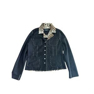 Laura Max Women's Black Leopard Print Faux Suede Blazer Jacket Size XL